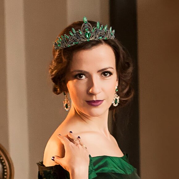 Gothic Rhinestone Fairy Crown Green Vintage Queen Costume Headpiece - Picture 2 of 6